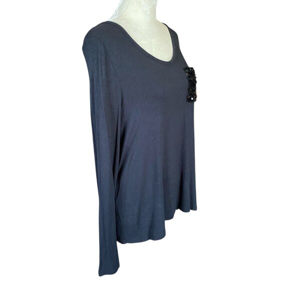 Studio 1886 black long sleeve pullover stretchy tunic top sequin pocket size M - Picture 2 of 7